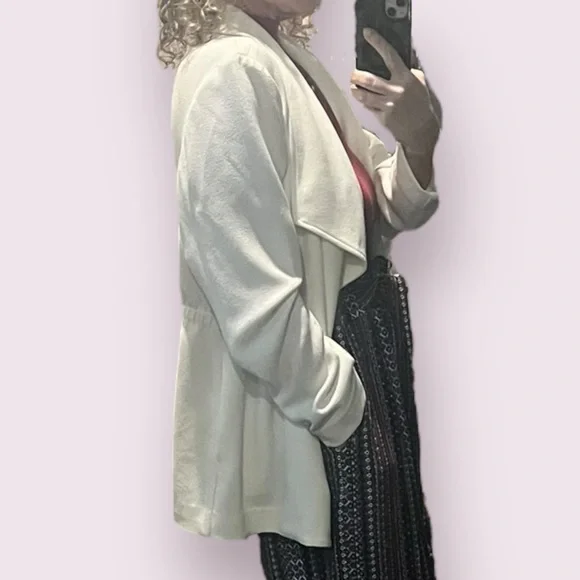 Alfani Soft White Open Front Draped Blazer | Size L - Picture 3 of 16